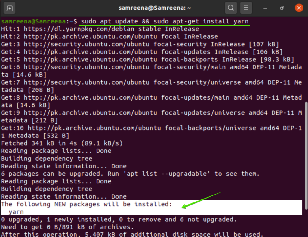 How to install Yarn on Ubuntu 20.04 LTS ubuntu 