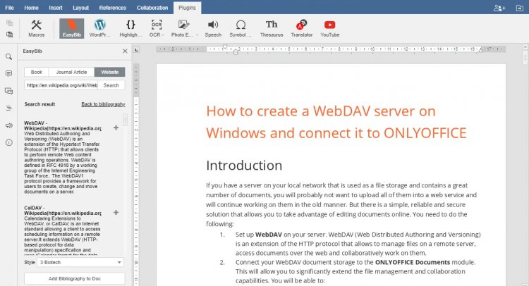 How to create references in ONLYOFFICE with Mendeley, Zotero and EasyBib linux 
