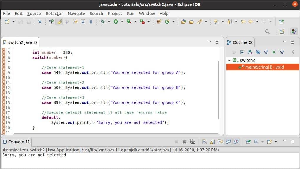 return value in switch case java