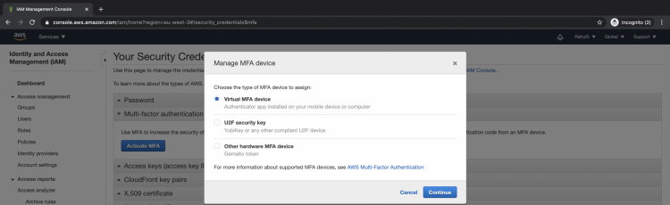 How to secure your AWS account by enabling Multi-Factor Authentication linux 