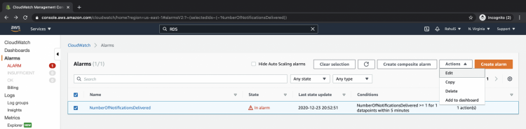 How to create Cloudwatch alarms for an SNS Topic on AWS linux 