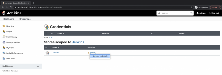 How to store AWS user access key and secret key in Jenkins linux 