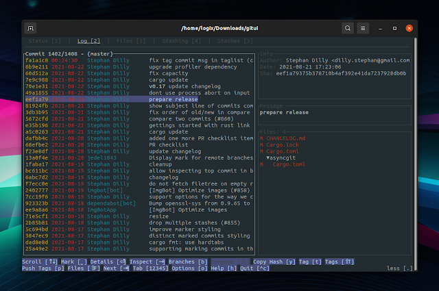GitUI 0.17 Adds The Ability To Compare Commits, New Options Popup (Terminal UI For Git Written In Rust) console git news 