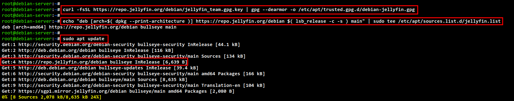How do I set up Jellyfin Media Server under Debian linux 