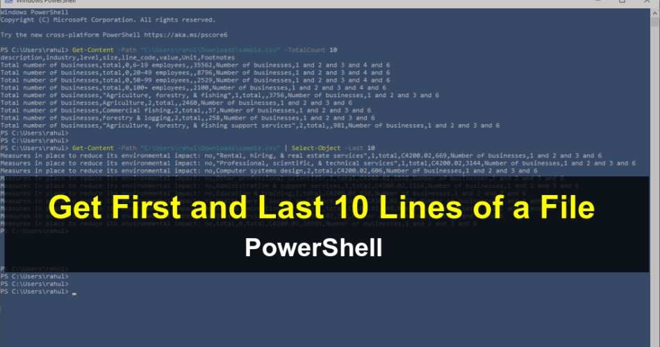 PowerShell Commands to Get First and Last 10 Lines of a File General Articles Powershell 